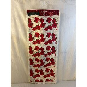 Comfort & Joy Christmas table runner poinsettia new red white 14"x72"‎